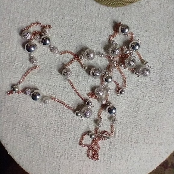 Coppertone silvertone bead chain necklace - Picture 2 of 5
